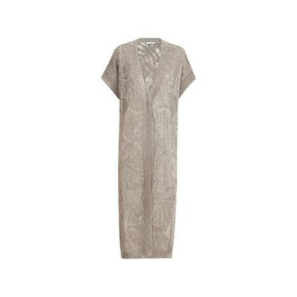 Brunello Cucinelli Brunello Cucinelli, Long Knitwear, female, Beige, Size: XS Long Cardigan Dazzling Water Lillies