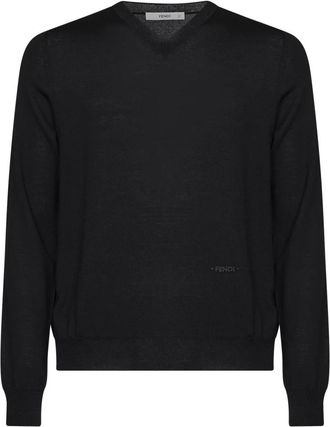 Fendi V-neck Trui - Heren - V-hals truien - Zwart - XL - Wol - Truien & Vesten