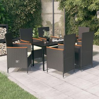 vidaXL Juego De Comedor De Jard&iacute;n 7 Piezas Con Cojines Negro Vidaxl
