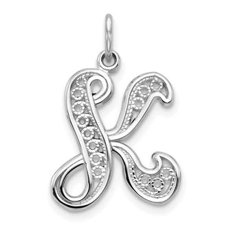 Diamond2Deal 10K White Gold Filigree Initial K Pendant