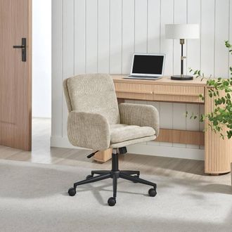 Furniturebox Diora Cream Jumbo Corduroy Swivel Office Chair in Beige