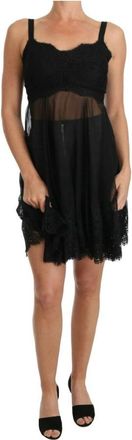 Dolce & Gabbana Elegante bloemenkant chemise jurk - Dames - Korte kleedjes - Zwart - XS - Katoen - Kleedjes