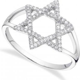 Allurez Diamond Jewish Star of David Ring 14K White Gold (0.18ct)