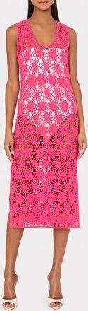 Milly Crochet Midi Cover-Up Dress in Pink at Nordstrom, Size X-Small