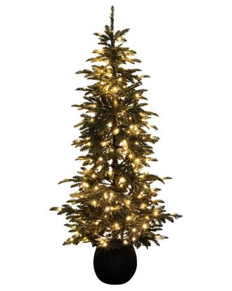 Nearly Natural 6Ft. Pre-Lit Artificial Pine Christmas Tree In Round Black Decorative Planter