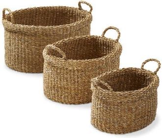 Tag Oval Folding Seagrass Basket with Handle for Storage in Beige at Nordstrom