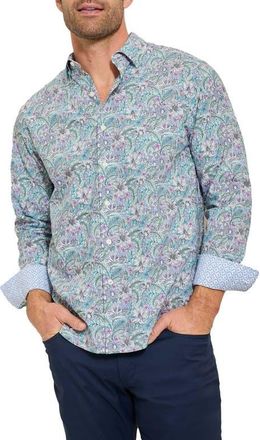 Tommy Bahama Sarasota Stretch Azul Gardens IslandZone Button-Up Shirt in Hawaian Ocean at Nordstrom, Size Small