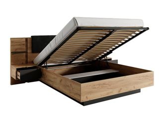 VENTE-UNIQUE.COM Cama con canap&eacute; abatible tela gris antracita, color natural claro