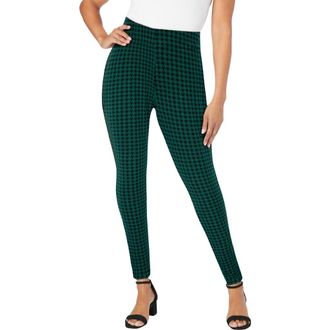 Jessica London Ponte Legging in Emerald Green Houndstooth at Nordstrom, Size Medium