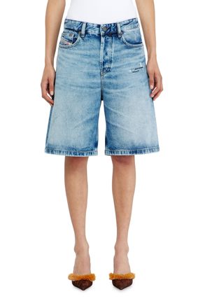 Diesel Relaxed shorts in fluid denim with abrasions - Shorts - Woman - Blue
