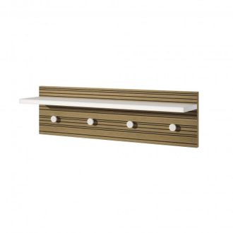 Terraneo Perchero De Pared Con Estante Y 4 Ganchos, Blanco Con Base De Roble Rayado, 80x15x23 Cm - Terraneo