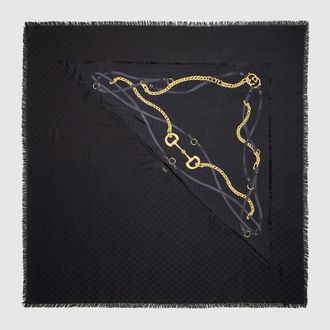 Gucci GG Wool Silk Jacquard Cape, Black