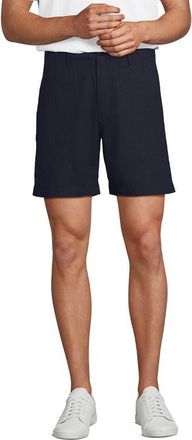 Lands End 7 Classic Fit Linen Blend Short in Radiant Navy Houndstooth at Nordstrom, Size 36 X 7