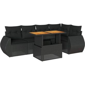 vidaXL Set De Sof&aacute;s De Jard&iacute;n 6 Piezas Y Cojines Rat&aacute;n Sint&eacute;tico Negro
