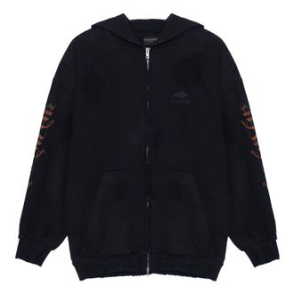 Balenciaga Heavy Metal Zip-Up Hoodie Small Fit Black Faded 744454TOVD81055