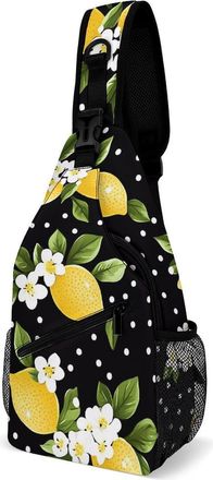 Generic Lemon Polka Dots Flowers Mens Crossbody Chest Sling Bag for Travel Hiking Lightweight Shoulder Bags with Small Side