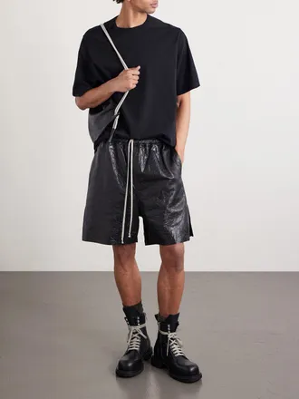 Rick Owens Wide-Leg Textured Leather Drawstring Shorts