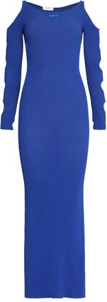 Off-white Intarsia Gebreide Jurk met Uitgesneden Details - Dames - Kleedjes - Blauw - M - Polyester - Kleedjes