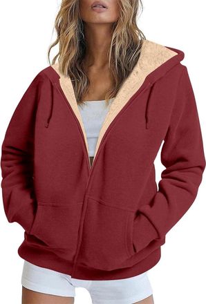 Generic Sherpa Lined Fleece Jacket for Womens Warm Zip Up Hoodie Oversized Winter Coat, Ladies Fleece Zip Hoodie for Autumn & Winter UK, Soft Plush Casual Hoo
