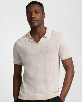 Onia Linen Johnny Collar Polo in Stone/white at Nordstrom, Size X-Large