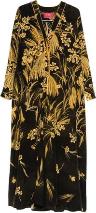 F.R.S. For Restless Sleepers Gele Bloemen V-Hals Jurk - Dames - Maxi kleedjes - Veelkleurig - S - Kleedjes