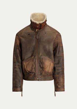 Polo Ralph Lauren Mens Leather-Trim Shearling Flight Jacket