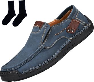 Generic Mens Handmade Outdoor Comfort Loafers, Leather Flat Slip On Wide Toe Walking Shoes, Mens Leather Non-Slip Driving Loafers (08,12.5)