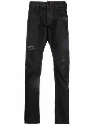 Philipp Plein distressed skinny-cut jeans - men - Polyester/Cotton/Cotton - 30 - Black
