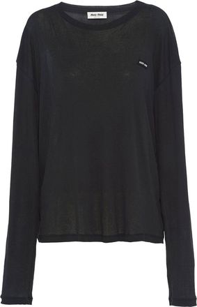 Miu Miu logo-patch long-sleeve T-shirt - women - Cotton - S - Black