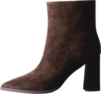 Estro & Luminara Enkellaarsjes met blokhak - Dames - Laarzen met Hak - Bruin - 38 EU - Leer - Schoenen