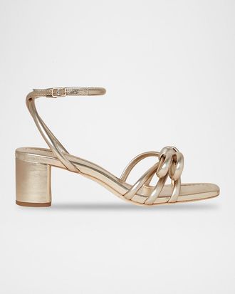 Loeffler Randall Mikel Metallic Bow Ankle-Strap Sandals