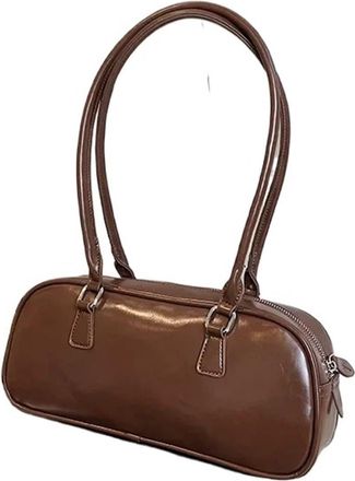 Generic Solid Color PU Leather Underarm Bags For Women 2026 Spring Korean Fashion Retro Simple Shoulder(Brown)