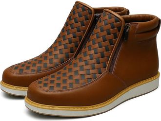 Generic Mens Handcrafted Western Cowboy Boots, Square Toe Leather Orthopedic Work Shoes Hand-Woven Boot with Double Side Zipper (Khaki,9.5)