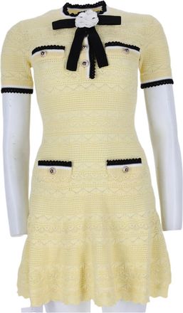 Self Portrait Textured Knitted Mini Dress With Decorative Trim And Bow