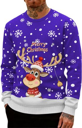 Generic Ugly Christmas Jumpers for Men Crew Neck with Long Sleeves, Warm Cosy Xmas Jumper Funny Christmas Sweater Men Novelty Graphic Reindeer Snowflakes Knit