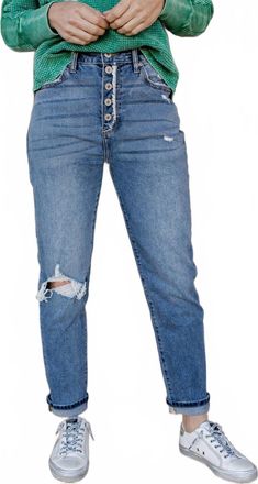 Kancan Tera High Rise Cuffed Mom Jeans In Blue