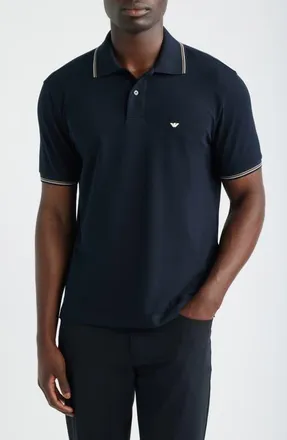 Emporio Armani Tipped Cotton Polo Shirt in Solid Blue Navy at Nordstrom, Size Xx-Large