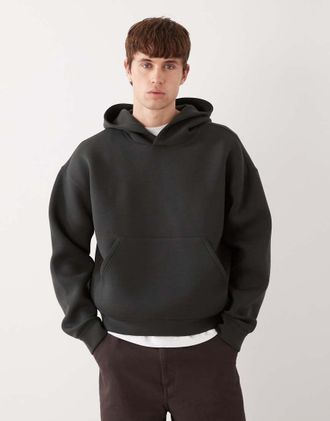 Weekday Felpa con cappuccio verde scuro in tessuto stile scuba