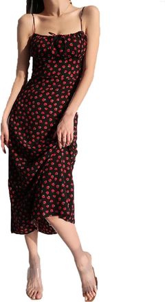 Generic Womens Vintage Floral Print Spaghetti Strap A-Line Dress - Casual Bohemian Maxi Sundress for Summer(Small)