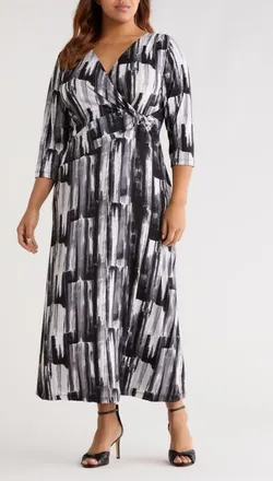 Vikki Vi Wrap Front Knit Maxi Dress in Brushstroke at Nordstrom, Size 0 X
