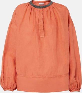 Brunello Cucinelli Top Monili in lino e cotone