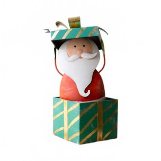 Kalalou Painted Metal Santa With Christmas Gift Box In Multicolor