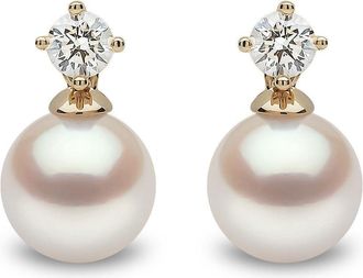 Yoko London 18kt yellow gold Classic pearl earrings - women - 18kt Yellow Gold/Diamond/Akoya Pearl - One Size