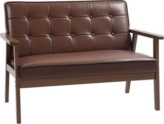 HOMCOM Sof&aacute; De 2 Plazas Tapizado En Pu Sof&aacute; De Sal&oacute;n Con Reposabrazos De Madera Respaldo Acolchado Carga 250 Kg Sof&aacute; Peque&ntilde;o Para Dormitorio Marr&oacute;n - Homcom