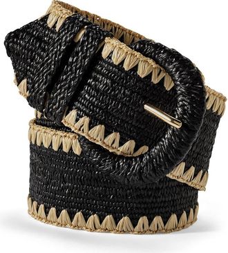 Lands End Stretch Raffia Belt in Black/natural at Nordstrom, Size X-Large