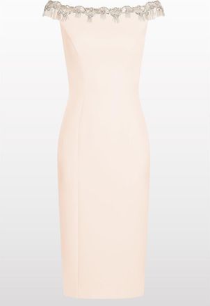 Jenny Packham Valorie Beaded Off-Shoulder Midi Dress in Morganite at Nordstrom, Size 14 Uk