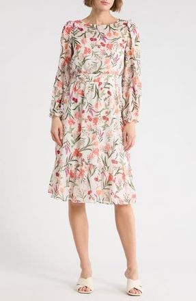 Eliza J Floral Long Sleeve Midi Dress in Ivory Mult at Nordstrom Rack, Size 12