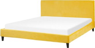 Beliani Beliani - Cama Tapizada En Terciopelo Amarillo 180 X 200 Cm Marco De Listones Estilo Contempor&aacute;neo Fitou
