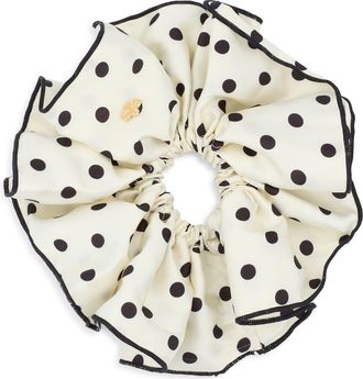 L. Erickson Dottie Polka Dot Scrunchie in Cream/Black at Nordstrom