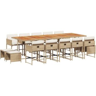 vidaXL Set Comedor De Jard&iacute;n Con Cojines 15 Pzas Rat&aacute;n Sint&eacute;tico Beige Vidaxl
